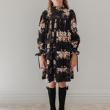 Petite Amalie Black Bouquet Print Cord Dress