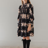 Petite Amalie Black Bouquet Print Cord Dress