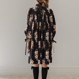 Petite Amalie Black Bouquet Print Cord Dress