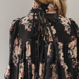 Petite Amalie Black Bouquet Print Cord Dress