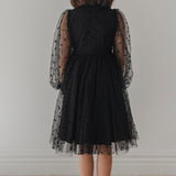 Petite Amalie Black Rose Flocked Mesh Bow Dress