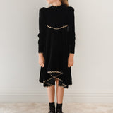 Petite Amalie Black Metallic Lace Velvet Dress