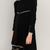 Petite Amalie Black Metallic Lace Velvet Dress