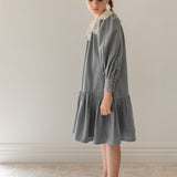 Petite Amalie Steel Blue Cord Crochet Collar Dress