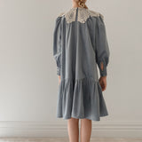 Petite Amalie Steel Blue Cord Crochet Collar Dress