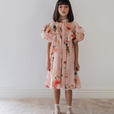 Petite Amalie Peach Peony Print Linen Collar Dress