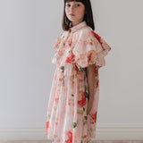 Petite Amalie Peach Peony Print Linen Collar Dress