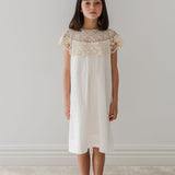 Petite Amalie White Crochet Cape Linen Dress