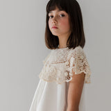 Petite Amalie White Crochet Cape Linen Dress