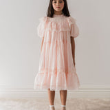 Petite Amalie Soft Peach Poppy Lace Trim Linen Dress