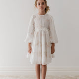 Petite Amalie White/Pink Floral Applique Embroidered Dress