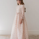 Petite Amalie Soft Peach Vine Embroidered Organza Gown