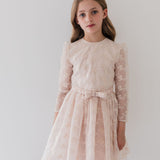 Petite Amalie Soft Peach Vine Embroidered Organza Dress