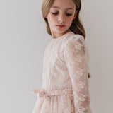 Petite Amalie Soft Peach Vine Embroidered Organza Gown