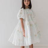 Petite Amalie White/Seafoam Applique Dress