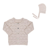 Kipp Oatmeal Chunky Pointelle Cardigan & Bonnet Set