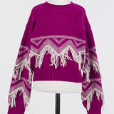 Twinset Purple & White Fringe Sweater