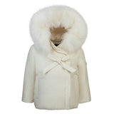 Pramie Ivory Bow Wrap Down Coat