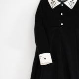 Popelin Black Velvet Embroidered Collar Dress