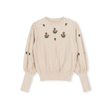 Mallory and Merlot Oatmeal Embroidered Flower Sweater