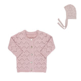 Kipp Light Pink Chunky Pointelle Cardigan & Bonnet Set