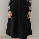 Petite Amalie Black Denim Pleat Front Skirt