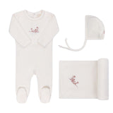 Ely's & Co Ivory Velour Embroidered Flowers Take Me Home Set