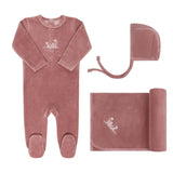 Ely's & Co Pink Velour Embroidered Flowers Take Me Home Set