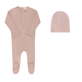 Ely's & Co Pink Squiggle Pointelle Footie & Hat Set