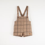 Popelin Beige Plaid Woolen Suspender Shorts