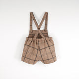 Popelin Beige Plaid Woolen Suspender Shorts