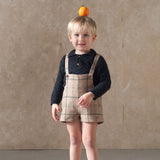 Popelin Beige Plaid Woolen Suspender Shorts