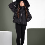 Ellabee Black With Black Racoon Fur Oversized Chira Coat