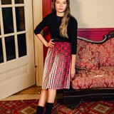 Pompomme Black/Fuchsia Printed Pleated Skirt