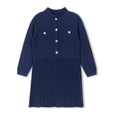 Lilou Navy Textured Knit Pleated Bottom Dress