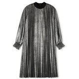 Minimal Silver Shimmer Pleated Swing Dress