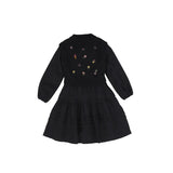 Lilou Black Pleated Embroidered Vest Dress