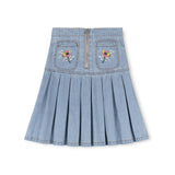 Cabana Denim Flower Embroidered Pocket Skirt