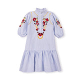 One Child Stripe Embroidered Flower Shelly Dress