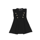 Bace Black Button Box Pleat Dress