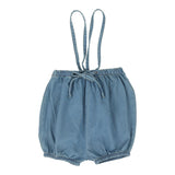 Analogie Dark Denim Tencel Bubble Suspender Shorts