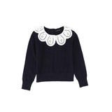 Bamboo Navy Textured Knit Detail Collar Sweater