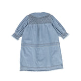 Bace Light Denim Fringe Smocked Dress