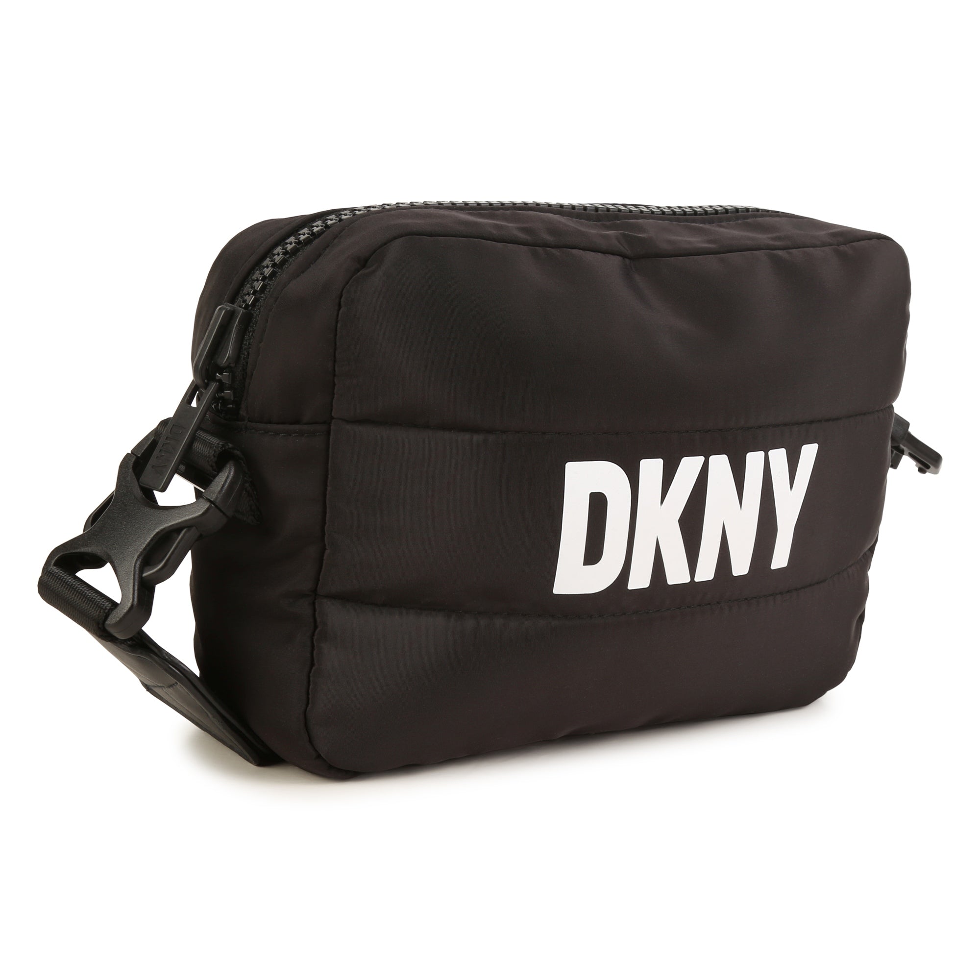 DKNY Small black canvas crossbody bag / clutch with croc pcv trim
