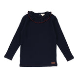 Lil Legs Navy/Red Contrast Ruffle Collar Tee