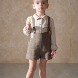 Popelin Brown Plaid Woolen Suspender Shorts