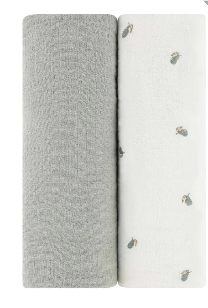 Ely's & Co Sage Pears 2 Pack Muslin Swaddle Set