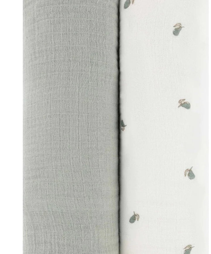 Ely's & Co Sage Pears 2 Pack Muslin Swaddle Set