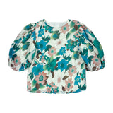 Teela Teal Floral Puff Blouse