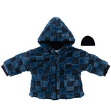 Kipp Navy Checkered Fur Jacket & Rib Hat Set